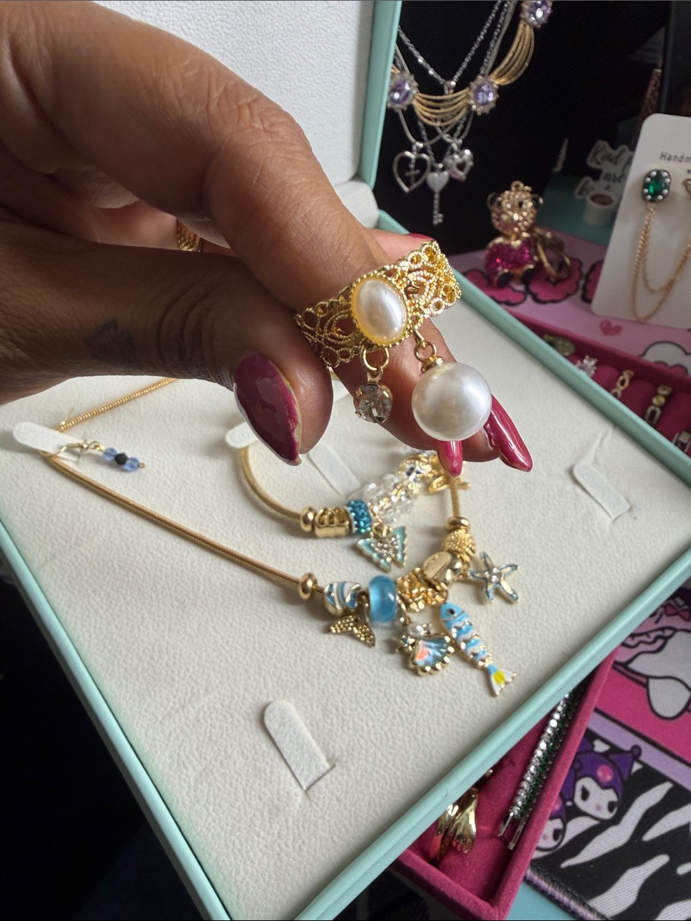Gold-Tone Beach Charm Necklace & Bracelet Set with Blue Accents - Picture 7 of 9